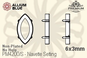 PREMIUM Navette 石座, (PM4200/S), 縫い穴なし, 6x3mm, メッキなし 真鍮 - ウインドウを閉じる
