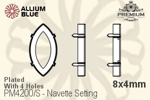 PREMIUM Navette Setting (PM4200/S), With Sew-on Holes, 8x4mm, Plated Brass - Haga Click en la Imagen para Cerrar