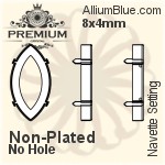 PREMIUM Navette 石座, (PM4200/S), 縫い穴なし, 8x4mm, メッキなし 真鍮