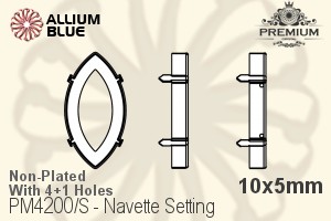 PREMIUM Navette Setting (PM4200/S), With Sew-on Holes, 10x5mm, Unplated Brass - 關閉視窗 >> 可點擊圖片