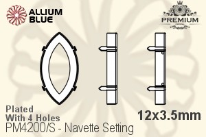 PREMIUM Navette 石座, (PM4200/S), 縫い穴付き, 12x3.5mm, メッキあり 真鍮