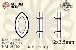 PREMIUM Navette 石座, (PM4200/S), 縫い穴付き, 12x3.5mm, メッキなし 真鍮 - ウインドウを閉じる