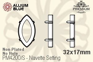 PREMIUM Navette 石座, (PM4200/S), 縫い穴なし, 32x17mm, メッキなし 真鍮