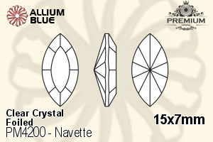PREMIUM Navette Fancy Stone (PM4200) 15x7mm - Clear Crystal With Foiling - Click Image to Close