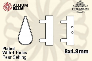 PREMIUM Pear 石座, (PM4300/S), 縫い穴付き, 8x4.8mm, メッキあり 真鍮 - ウインドウを閉じる