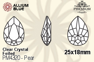 PREMIUM Pear Fancy Stone (PM4320) 25x18mm - Clear Crystal With Foiling