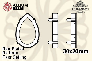 PREMIUM Pear 石座, (PM4327/S), 縫い穴なし, 30x20mm, メッキなし 真鍮