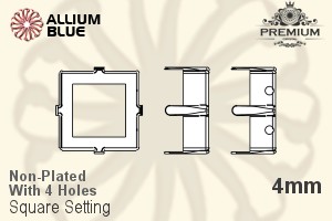 PREMIUM Square 石座, (PM4400/S), 縫い穴付き, 4mm, メッキなし 真鍮