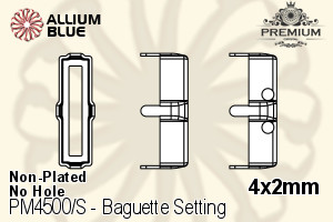 PREMIUM Baguette 石座, (PM4500/S), 縫い穴なし, 4x2mm, メッキなし 真鍮