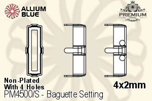 PREMIUM Baguette 石座, (PM4500/S), 縫い穴付き, 4x2mm, メッキなし 真鍮