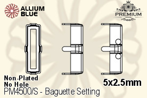 PREMIUM Baguette 石座, (PM4500/S), 縫い穴なし, 5x2.5mm, メッキなし 真鍮