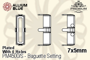 PREMIUM Baguette 石座, (PM4500/S), 縫い穴付き, 7x5mm, メッキあり 真鍮