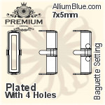 PREMIUM Baguette 石座, (PM4500/S), 縫い穴付き, 7x5mm, メッキあり 真鍮