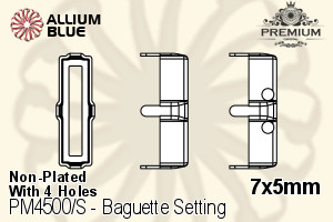 PREMIUM Baguette 石座, (PM4500/S), 縫い穴付き, 7x5mm, メッキなし 真鍮