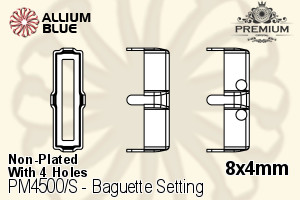 PREMIUM Baguette 石座, (PM4500/S), 縫い穴付き, 8x4mm, メッキなし 真鍮 - ウインドウを閉じる