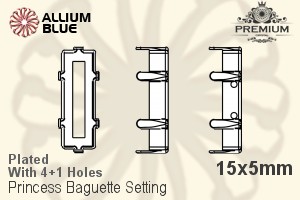 PREMIUM Princess Baguette 石座, (PM4547/S), 縫い穴付き, 15x5mm, メッキあり 真鍮 - ウインドウを閉じる