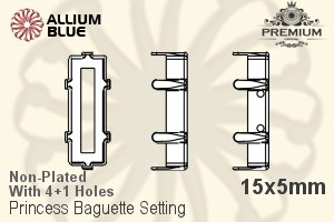 PREMIUM Princess Baguette Setting (PM4547/S), With Sew-on Holes, 15x5mm, Unplated Brass - 關閉視窗 >> 可點擊圖片