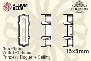 PREMIUM Princess Baguette 石座, (PM4547/S), 縫い穴付き, 15x5mm, メッキなし 真鍮