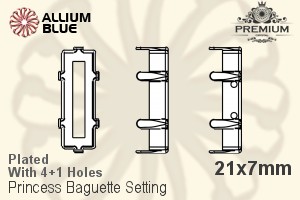PREMIUM Princess Baguette 石座, (PM4547/S), 縫い穴付き, 21x7mm, メッキあり 真鍮