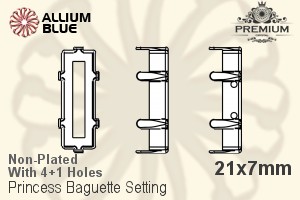 PREMIUM Princess Baguette 石座, (PM4547/S), 縫い穴付き, 21x7mm, メッキなし 真鍮
