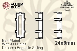 PREMIUM Princess Baguette 石座, (PM4547/S), 縫い穴付き, 24x8mm, メッキなし 真鍮
