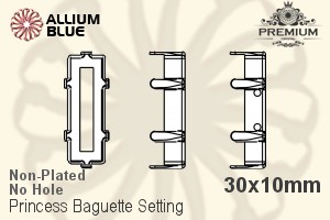 PREMIUM Princess Baguette Setting (PM4547/S), No Hole, 30x10mm, Unplated Brass