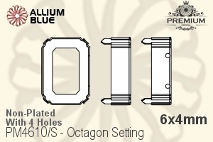 PREMIUM Octagon 石座, (PM4610/S), 縫い穴付き, 6x4mm, メッキなし 真鍮