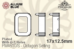 PREMIUM Octagon 石座, (PM4610/S), 縫い穴付き, 17x12.5mm, メッキあり 真鍮