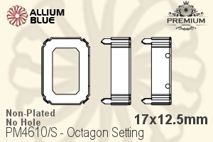 PREMIUM Octagon Setting (PM4610/S), No Hole, 17x12.5mm, Unplated Brass