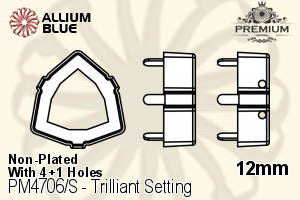 PREMIUM Trilliant Setting (PM4706/S), With Sew-on Holes, 12mm, Unplated Brass - Click Image to Close
