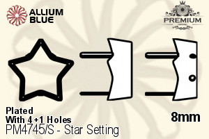PREMIUM Star Setting (PM4745/S), With Sew-on Holes, 8mm, Plated Brass