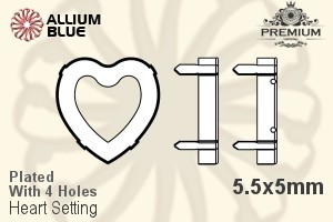 PREMIUM Heart 石座, (PM4800/S), 縫い穴付き, 5.5x5mm, メッキあり 真鍮 - ウインドウを閉じる