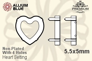 PREMIUM Heart 石座, (PM4800/S), 縫い穴付き, 5.5x5mm, メッキなし 真鍮