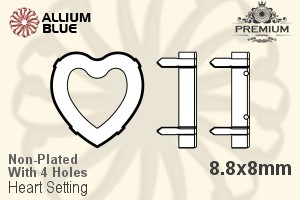 PREMIUM Heart Setting (PM4800/S), With Sew-on Holes, 8.8x8mm, Unplated Brass - 关闭视窗 >> 可点击图片