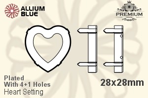 PREMIUM Heart 石座, (PM4800/S), 縫い穴付き, 28x28mm, メッキあり 真鍮