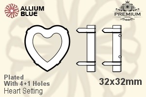 PREMIUM Heart 石座, (PM4800/S), 縫い穴付き, 32x32mm, メッキあり 真鍮 - ウインドウを閉じる