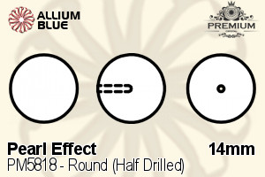 PREMIUM CRYSTAL Round (Half Drilled) Crystal Pearl 14mm Cream Pearl 620
