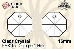 PREMIUM Octagon 1-Hole Pendant (PM8115) 16mm - Clear Crystal