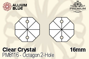 PREMIUM Octagon 2-Hole Pendant (PM8116) 16mm - Clear Crystal
