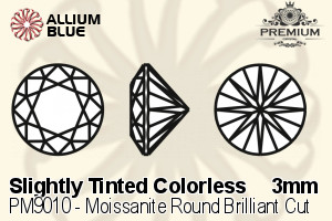 プレミアム Moissanite ラウンド Brilliant カット (PM9010) 3mm - Slightly Tinted カラーless