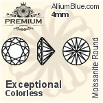 プレミアム Moissanite ラウンド Brilliant カット (PM9010) 4mm - Exceptional カラーless