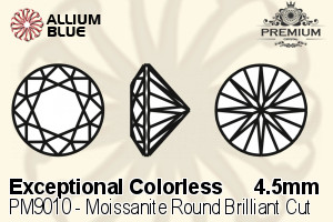 PREMIUM Moissanite Round Brilliant Cut (PM9010) 4.5mm - Exceptional Colorless - 关闭视窗 >> 可点击图片
