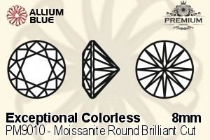 PREMIUM Moissanite Round Brilliant Cut (PM9010) 8mm - Exceptional Colorless - 关闭视窗 >> 可点击图片