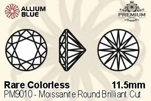 プレミアム Moissanite ラウンド Brilliant カット (PM9010) 11.5mm - Rare カラーless