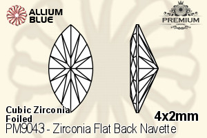 PREMIUM Zirconia Flat Back Navette (PM9043) 4x2mm - Cubic Zirconia With Foiling