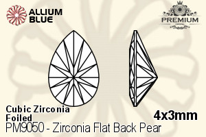 プレミアム Zirconia Flat Back Pear (PM9050) 4x3mm - キュービックジルコニア 裏面フォイル