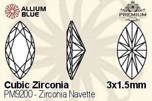 PREMIUM Zirconia Navette (PM9200) 3x1.5mm - Cubic Zirconia