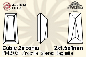 PREMIUM CRYSTAL Zirconia Tapered Baguette 2x1.5x1mm Zirconia White