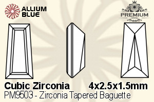 PREMIUM CRYSTAL Zirconia Tapered Baguette 4x2.5x1.5mm Zirconia White
