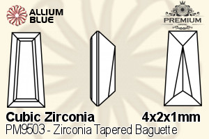 PREMIUM CRYSTAL Zirconia Tapered Baguette 4x2x1mm Zirconia White